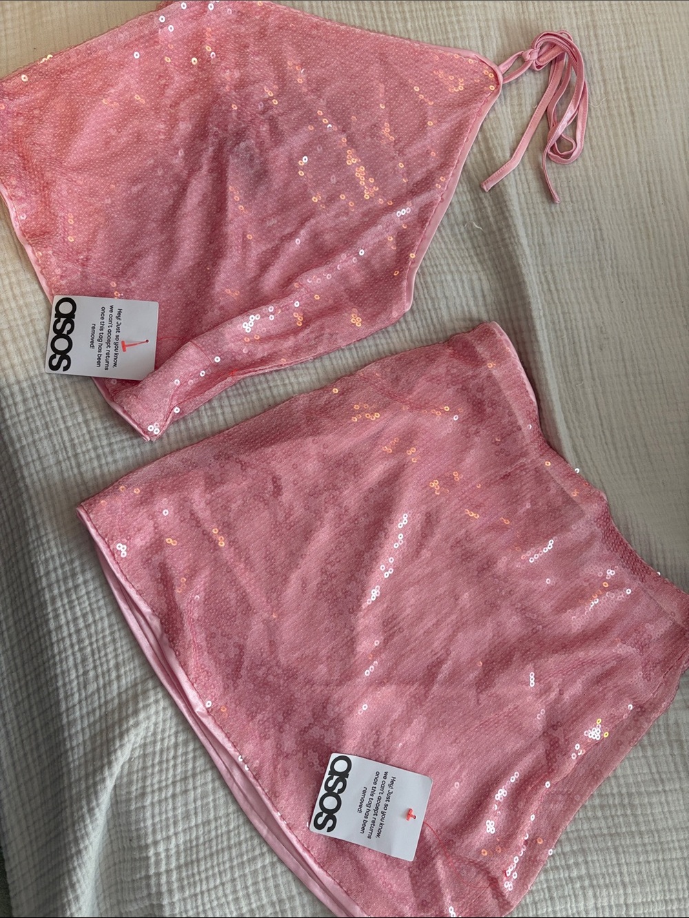 ASOS Pink Sequin Skirt and Matching Halter Top Set